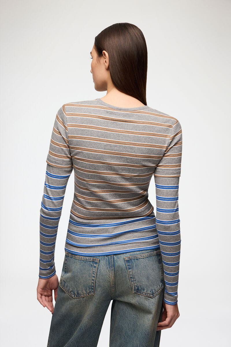 Top Double Stripe Longsleeve Grey