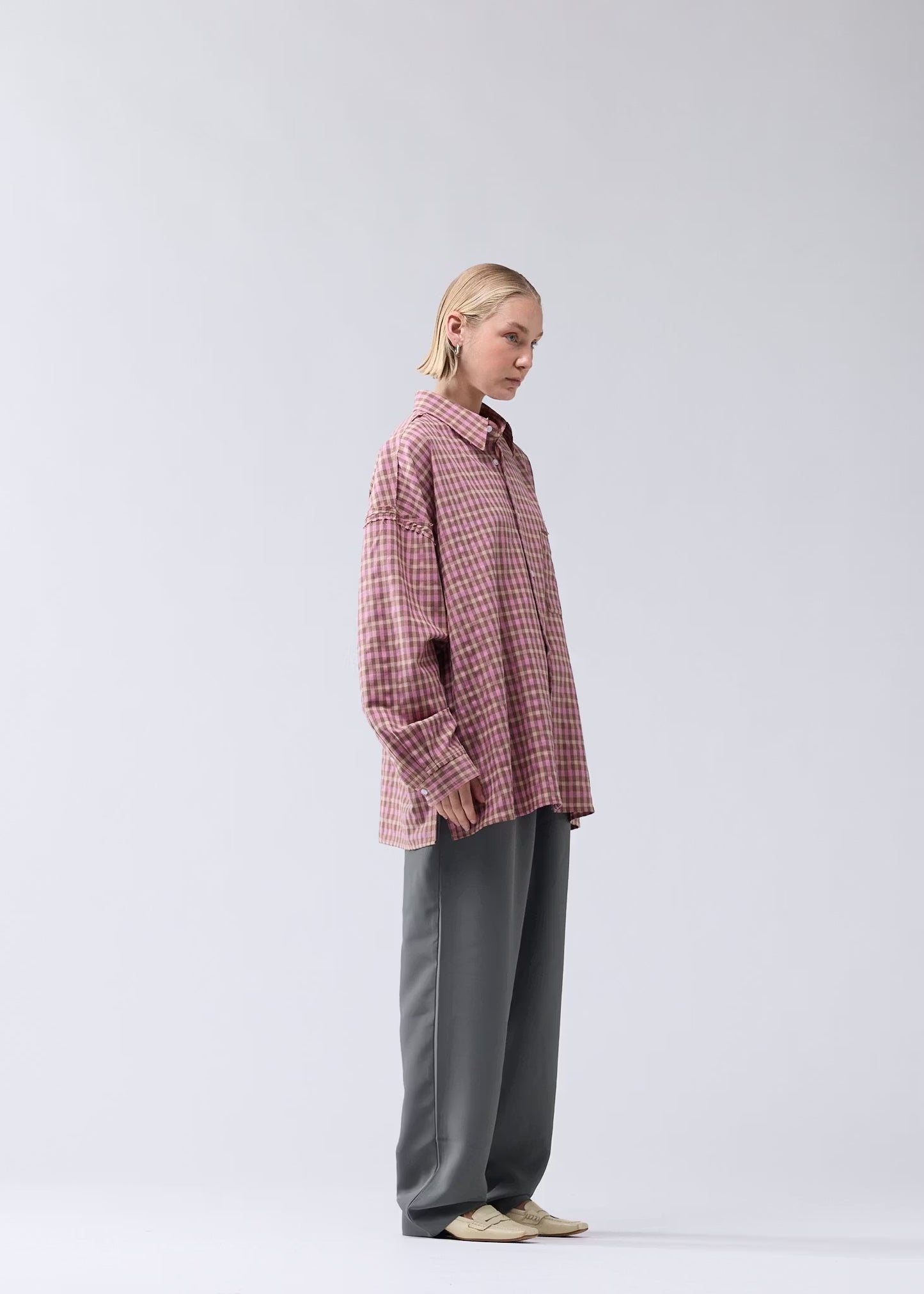Shirt Raw Edge Fluid Pink Check