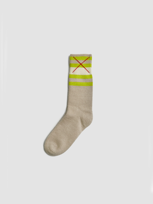 Cashmere Socks Three Stripes Beige&Lime&OffWhite