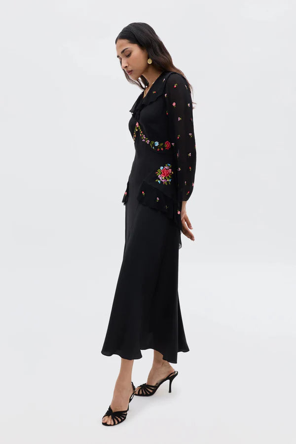 Dress Cedar Bouquet Embroidery Black