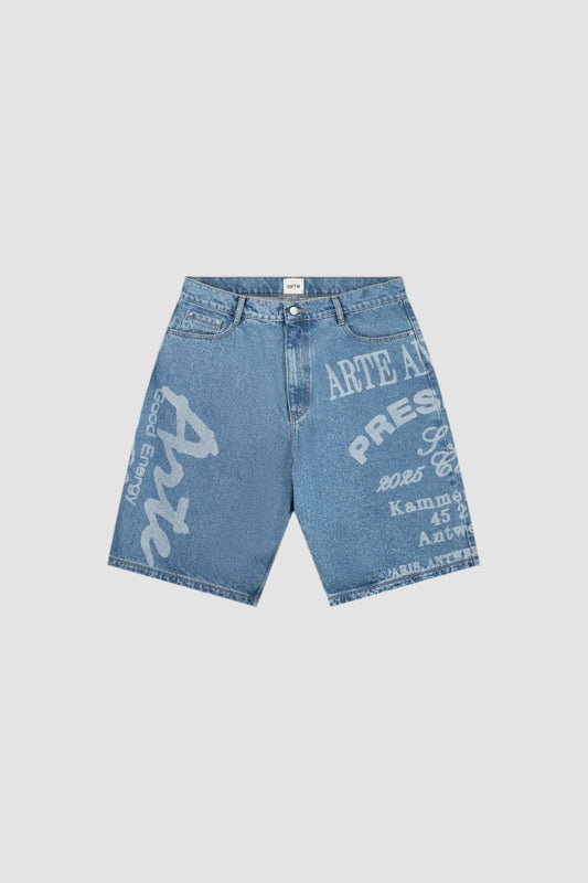 Shorts Arte Print Denim Bleach