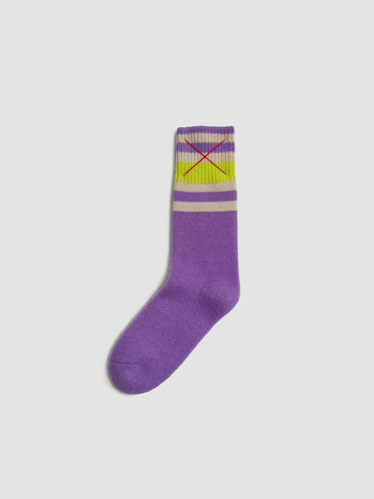 Cashmere Socks Three Stripes Violet&Beige&Lime