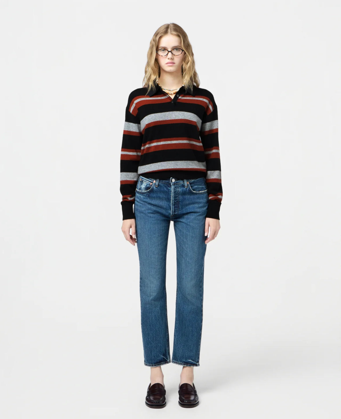 Černý polo svetr Collegiate Stripe