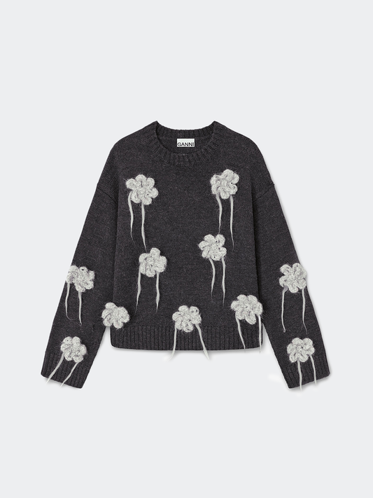 Sweater Flower Crochet Dark Grey