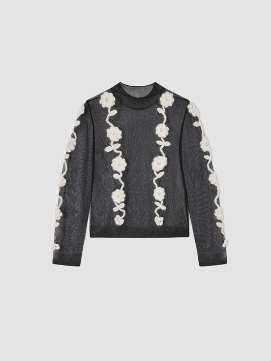 Top Flower Crochet Black & White