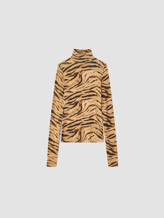 Top Shiny Turtleneck Zebra Print