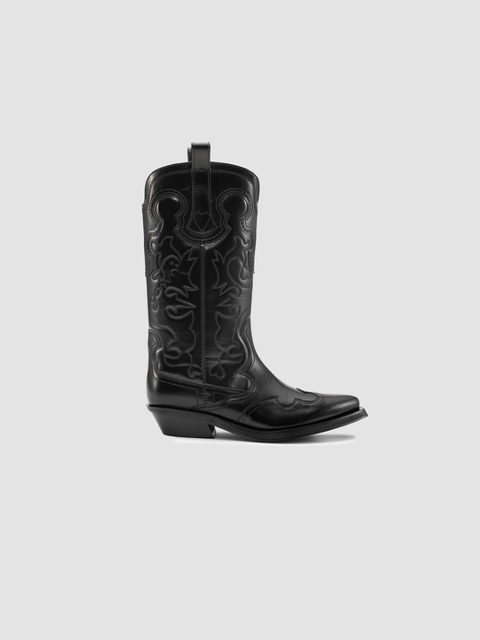 Western Boots Mid Shaft Embroidered Black