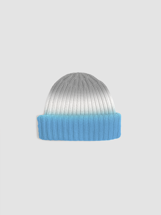 Cashmere Beanie Tricolor Blue & Off White & Grey