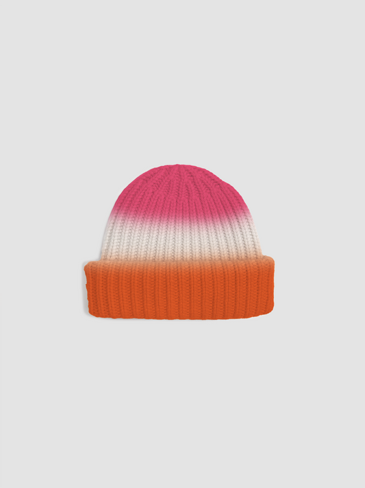 Cashmere Beanie Tricolor Orange & Off White & Pink