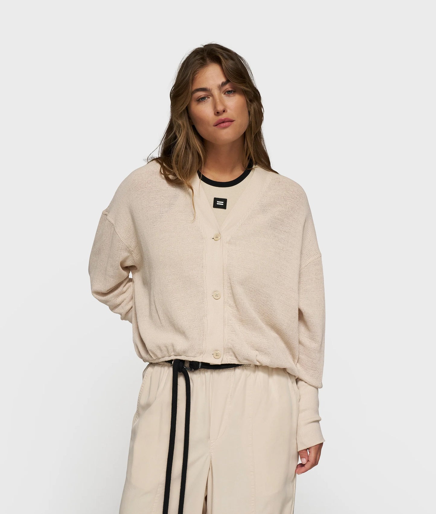 Cardigan V-Neck Mesh Light Earth