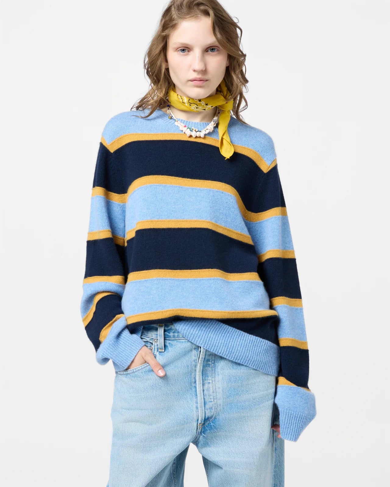 Sweater Stripe Crew Heather Blue