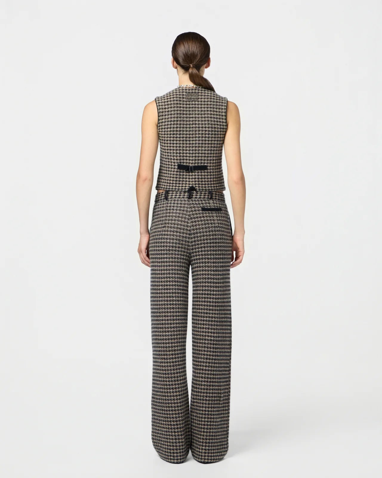 Vest Houndstooth Tailored Black & Dune