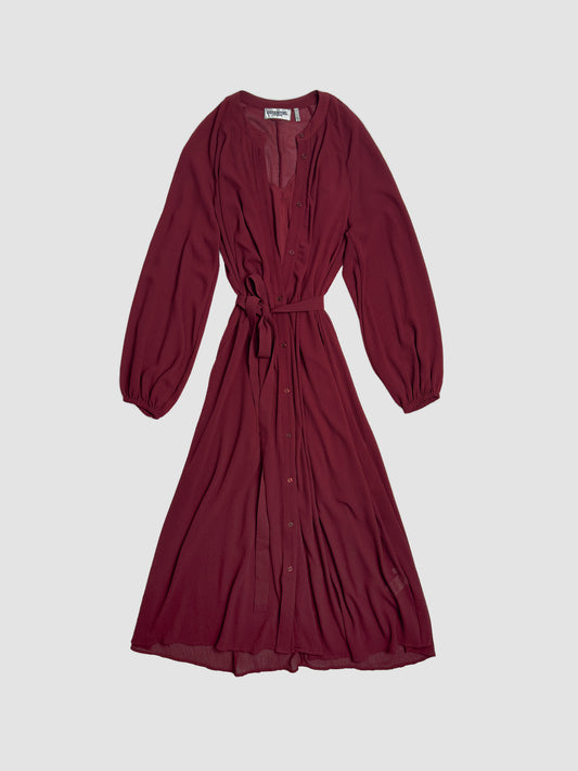 Burgundy Belted Shirt Dress