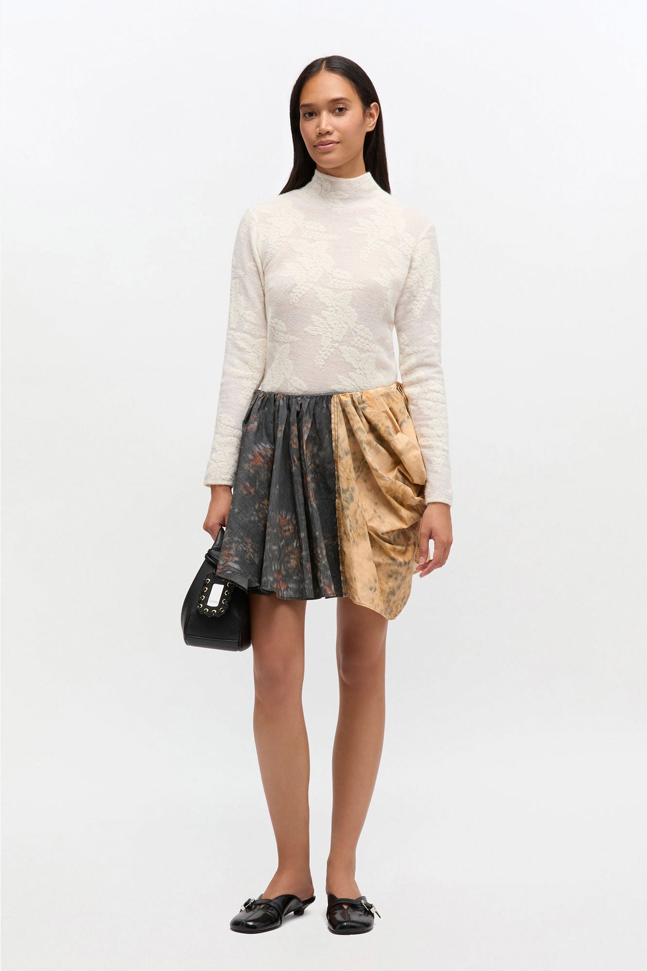Skirt Mini Drapey Black & Beige