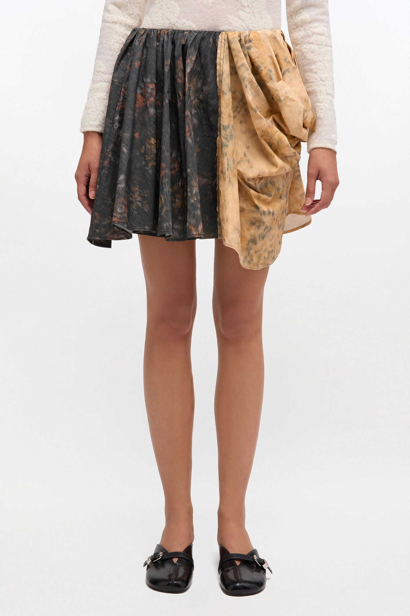 Skirt Mini Drapey Black & Beige