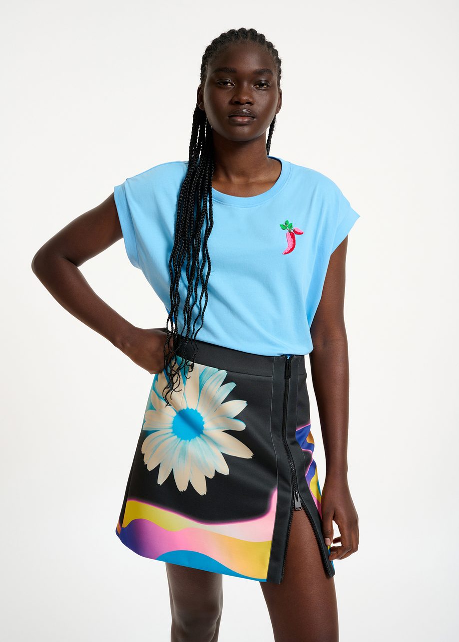 Blue Cotton T-shirt With Pepper