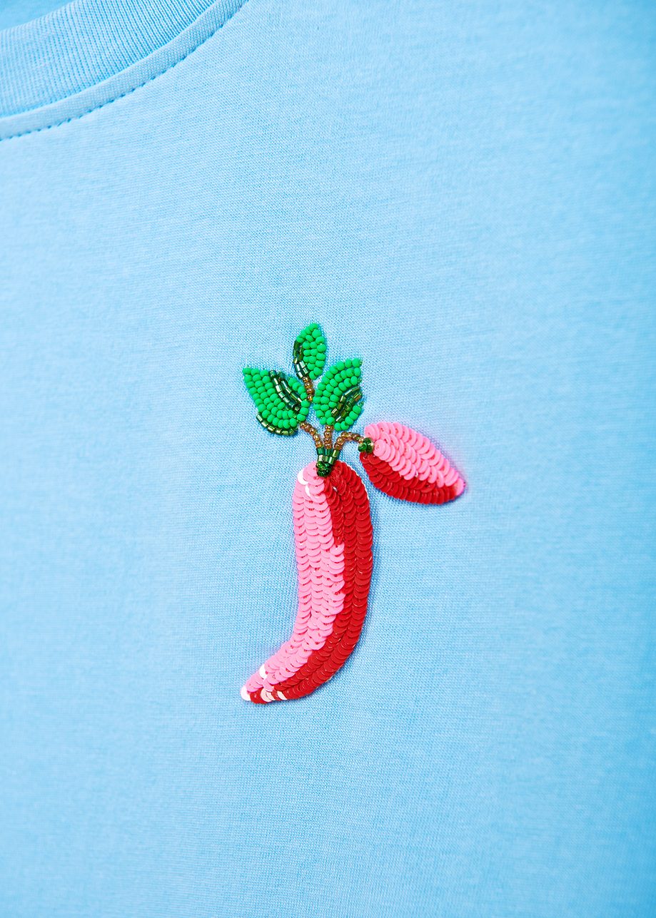 Blue Cotton T-shirt With Pepper