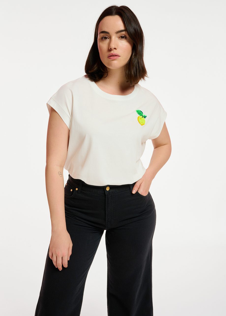 White Cotton T-shirt With Lemon
