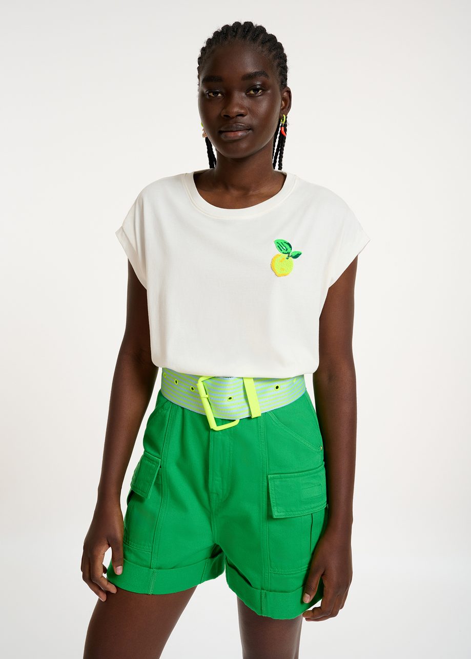 White Cotton T-shirt With Lemon