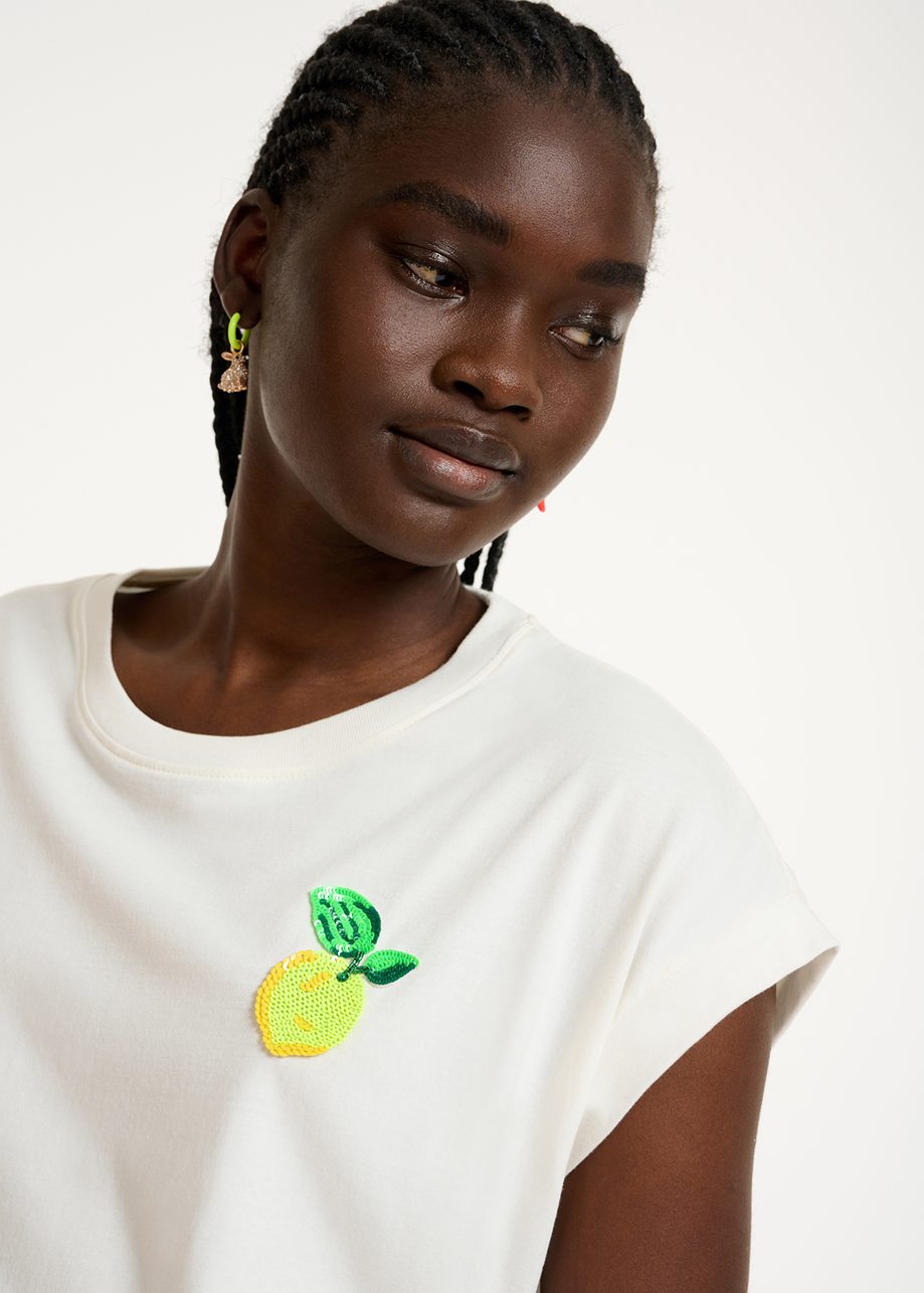 White Cotton T-shirt With Lemon