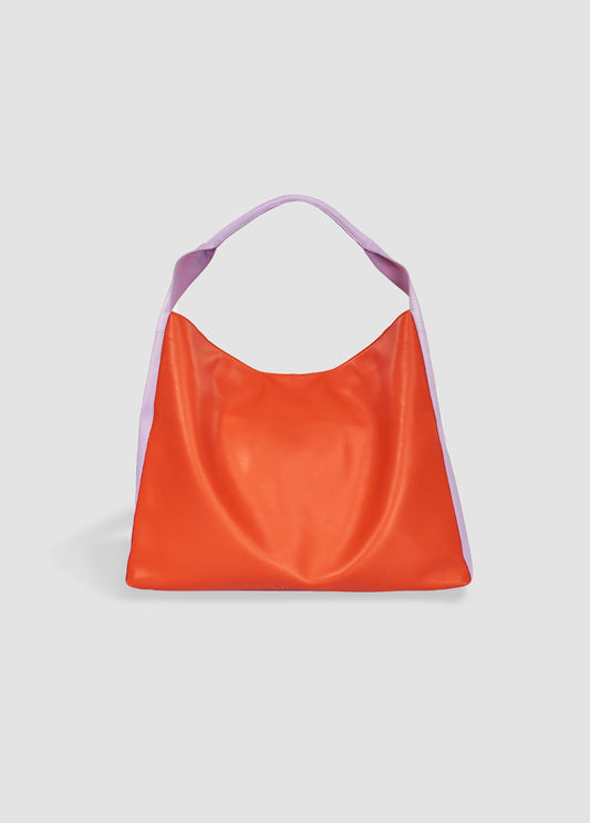 Dempsey Orange and lilac faux leather shopper bag
