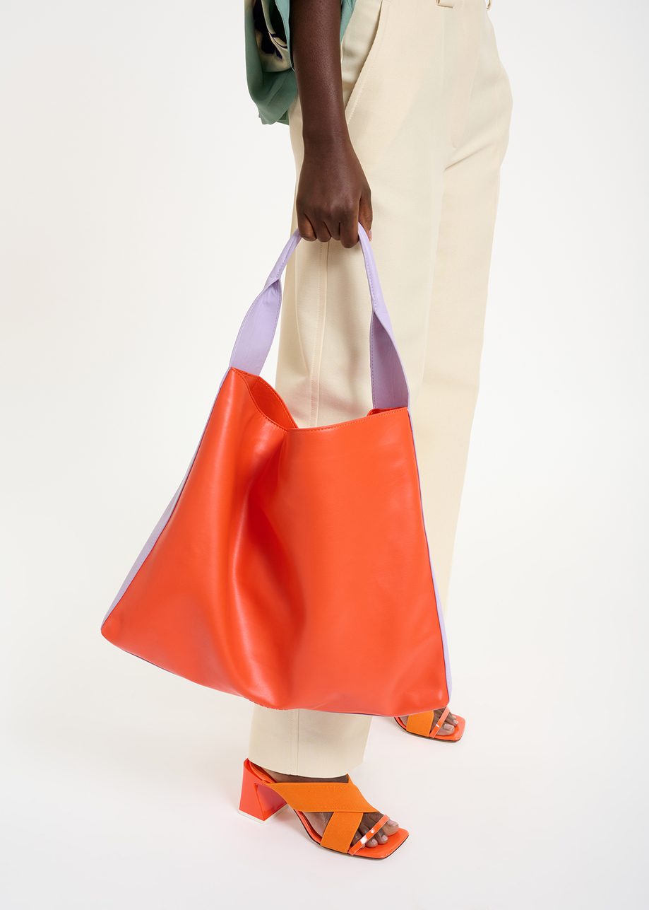 Dempsey Orange and lilac faux leather shopper bag