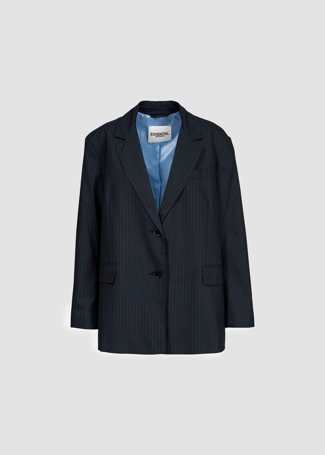 Dark Blue Oversized Pinstriped Blazer