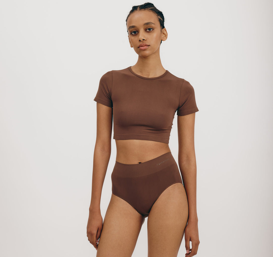 T-shirt Smooth Crop Walnut
