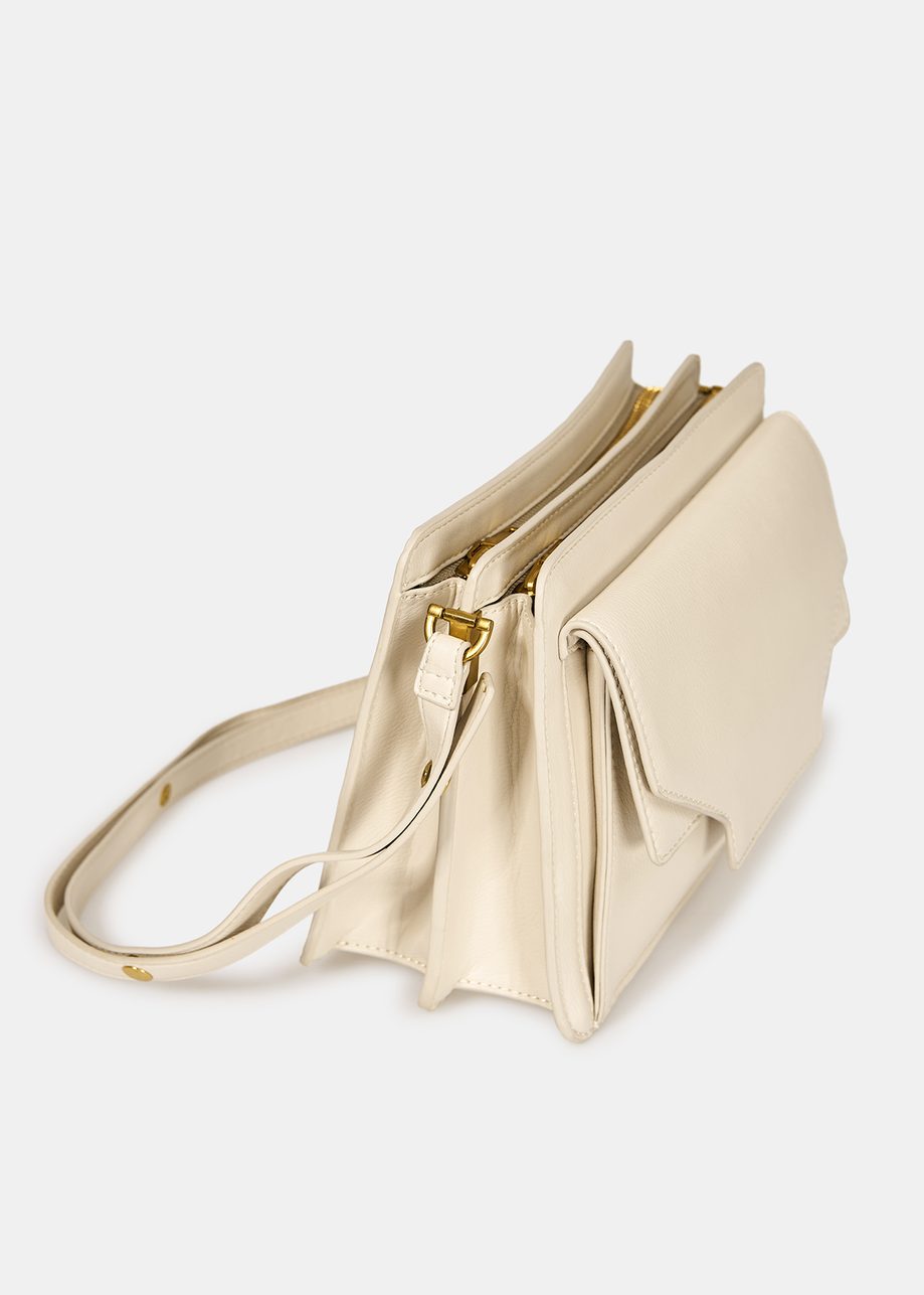 Ecru Faux Leather Shoulder Bag