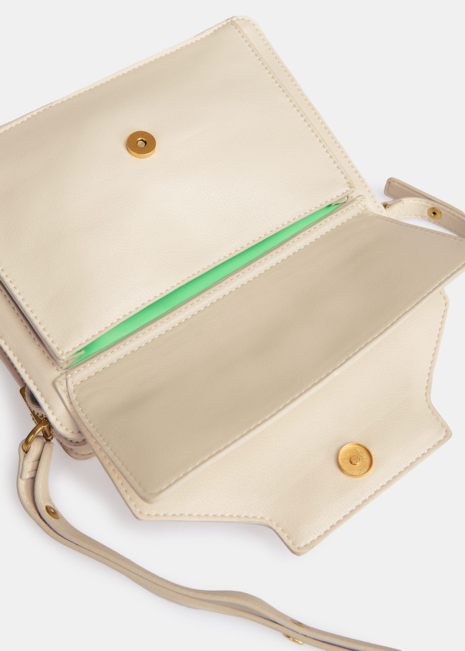Ecru Faux Leather Shoulder Bag