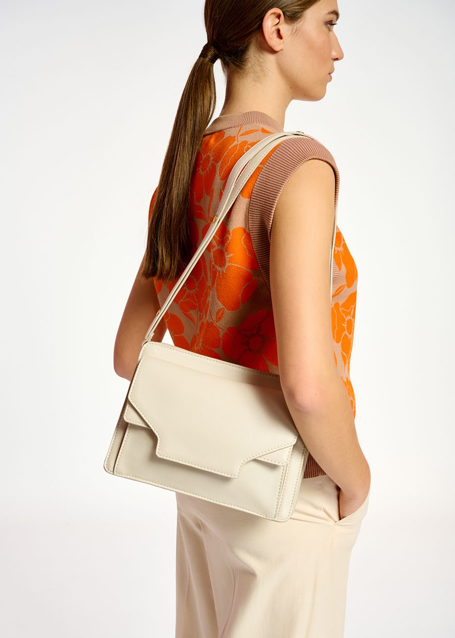 Ecru Faux Leather Shoulder Bag