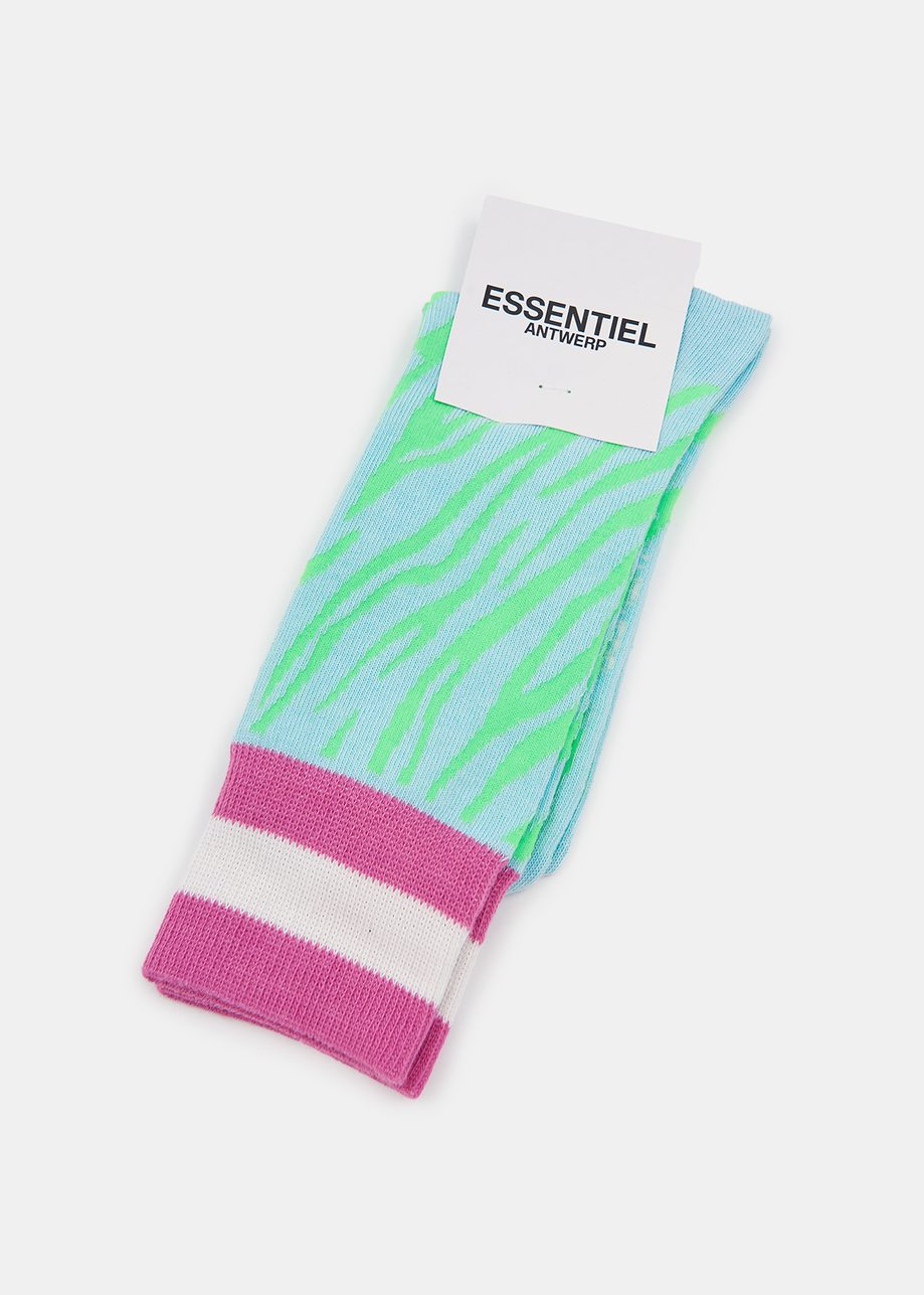 Blue & Neon Green Zebra Socks