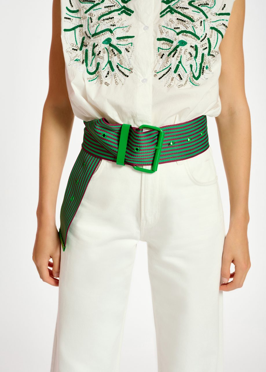Green & Purple Striped Canvas Belt
