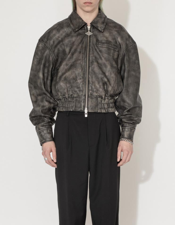 Jacket Washed Leather Bomber Black