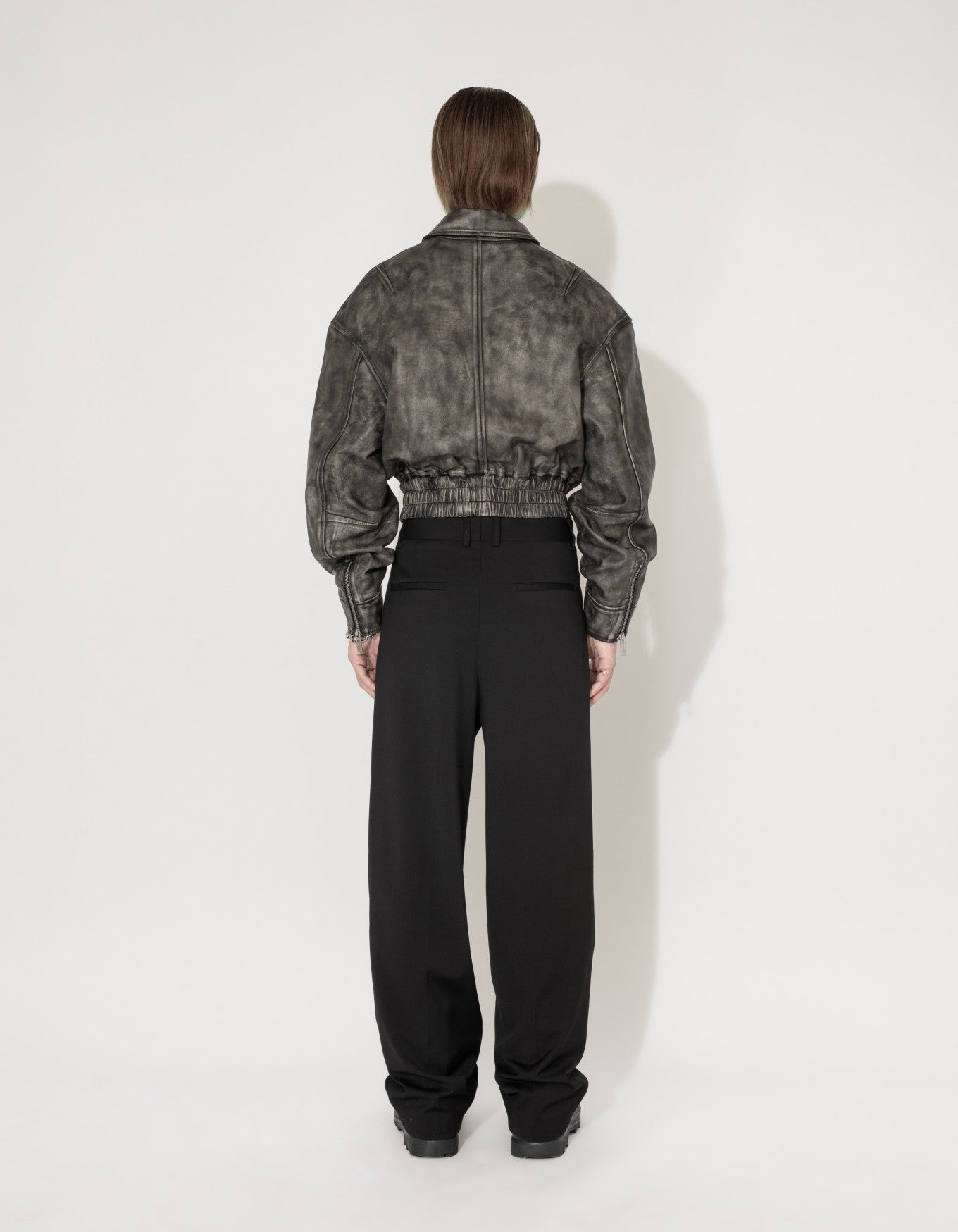 Jacket Washed Leather Bomber Black