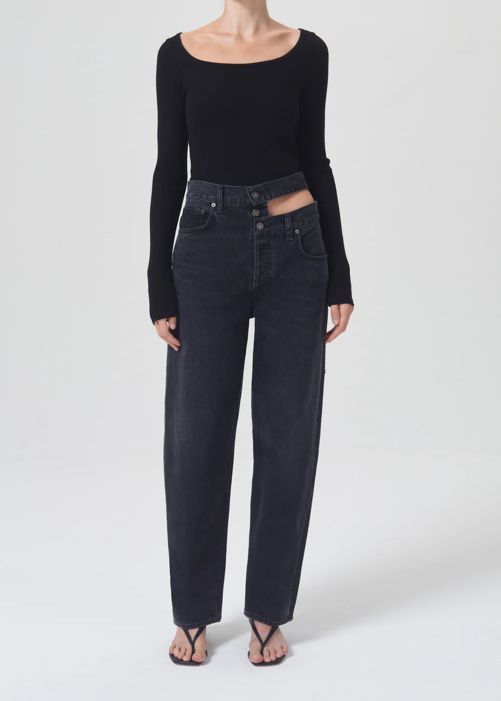 Broken Waistband Jean in Black - Via Store