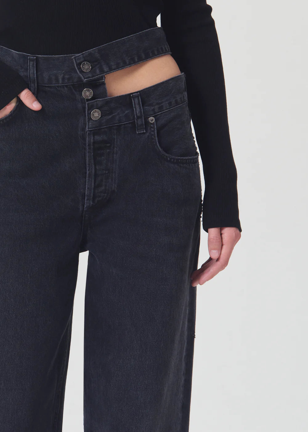 Broken Waistband Jean in Black - Via Store