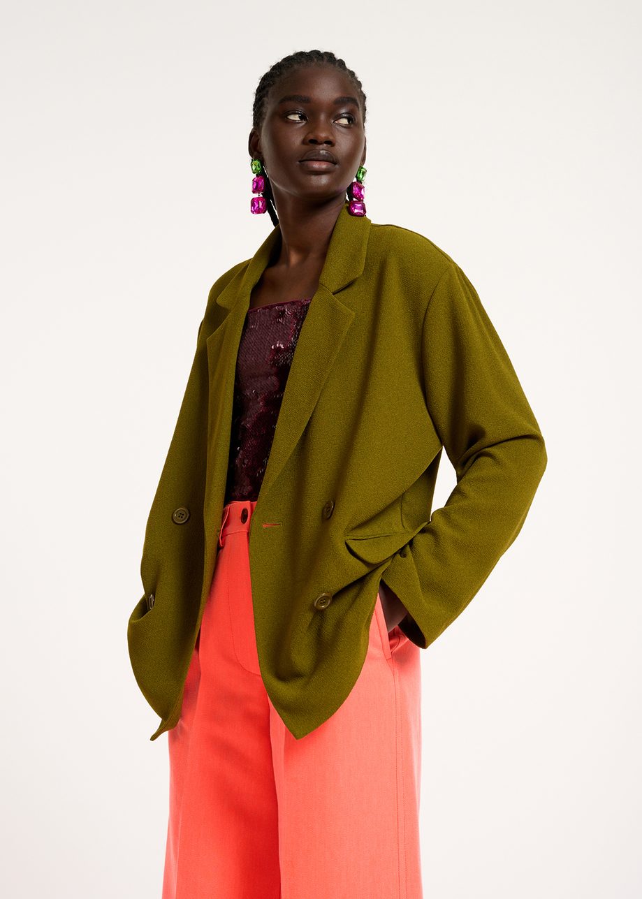 Khaki Double-Breasted Blazer