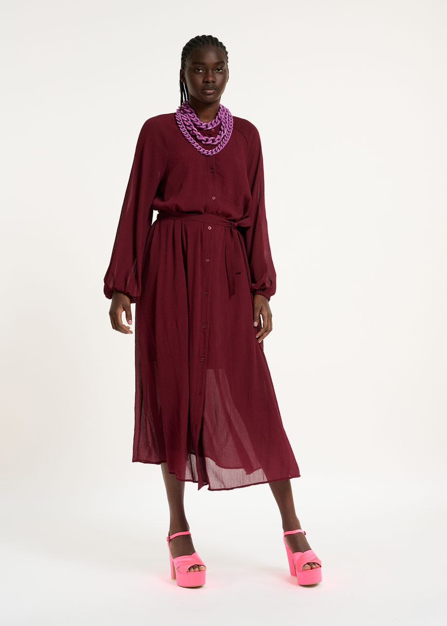 Burgundy Belted Shirt Dress
