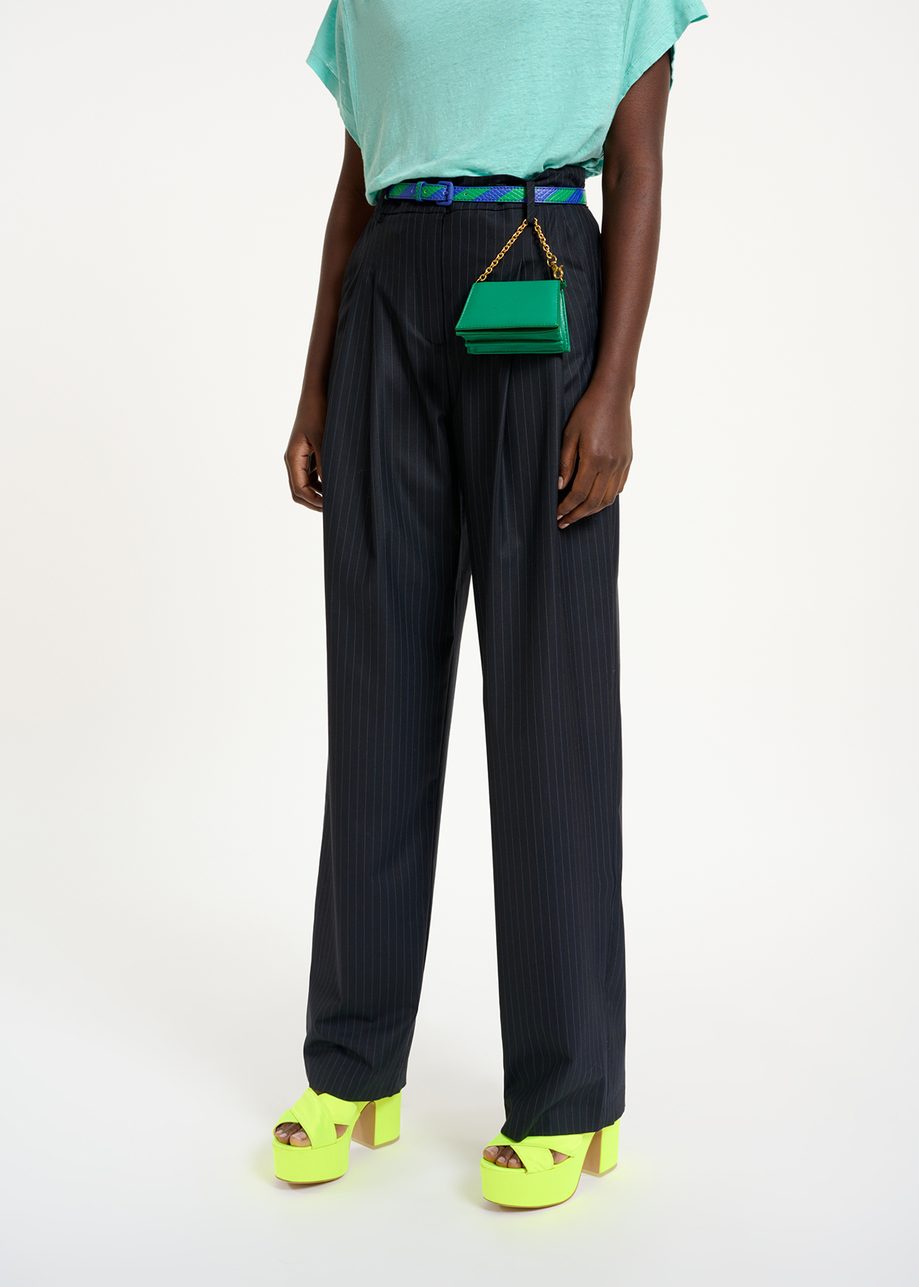 Dark Blue Pinstriped Tailored Pants