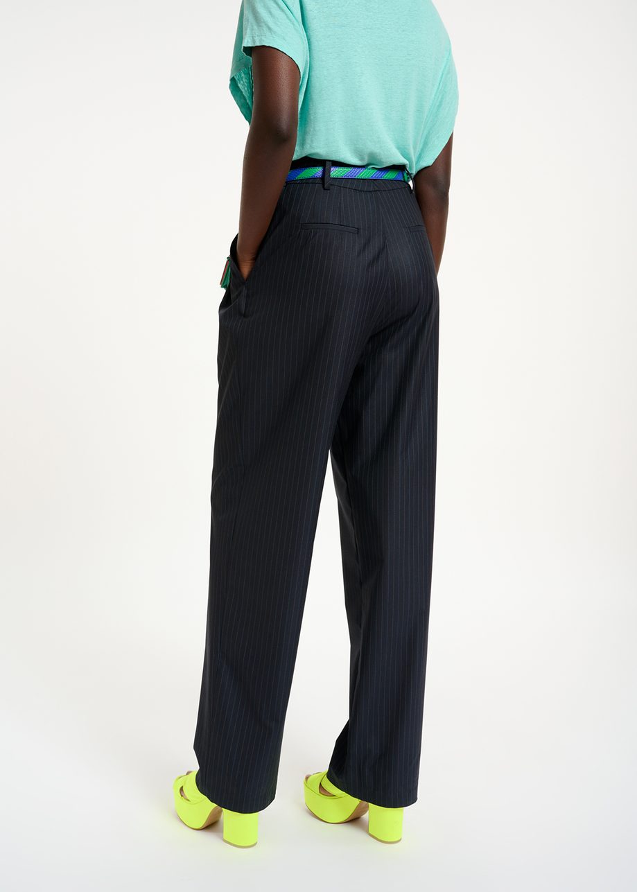 Dark Blue Pinstriped Tailored Pants