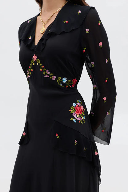 Dress Cedar Bouquet Embroidery Black