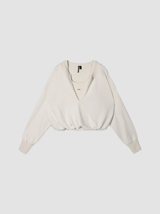 Sweater Double V-neck Cream