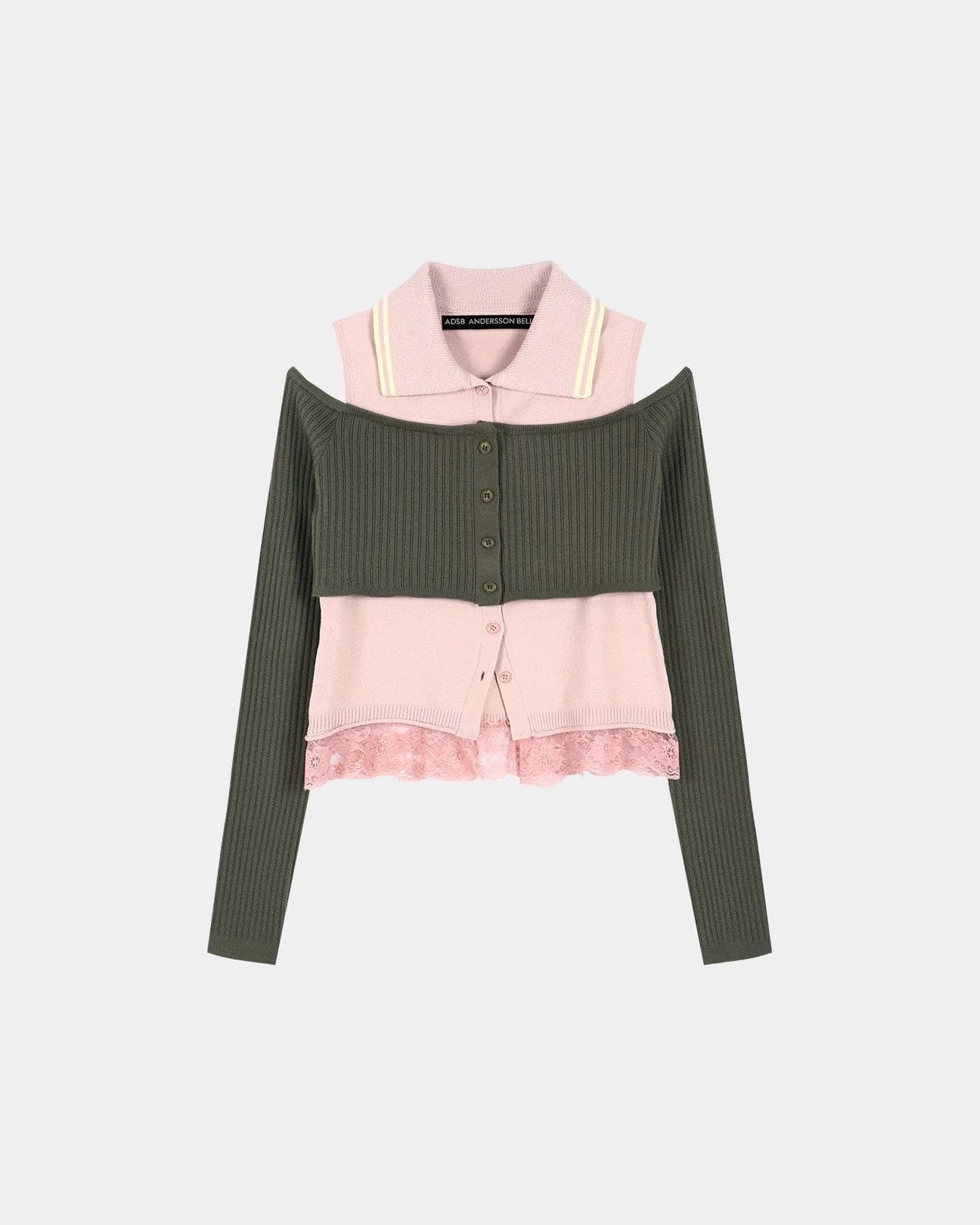 Top Collar Layered Khaki & Pink