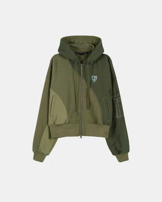 Hoodie Ma-1 Patchwork Zip Khaki