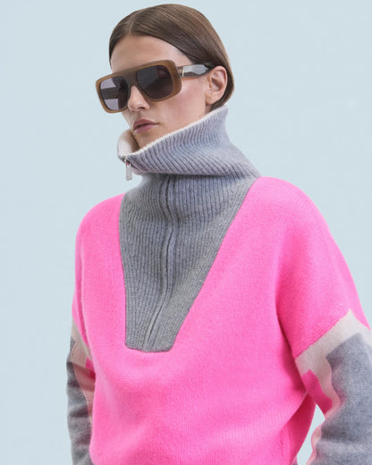 Sweater Quarter Zip Neck Tricolor