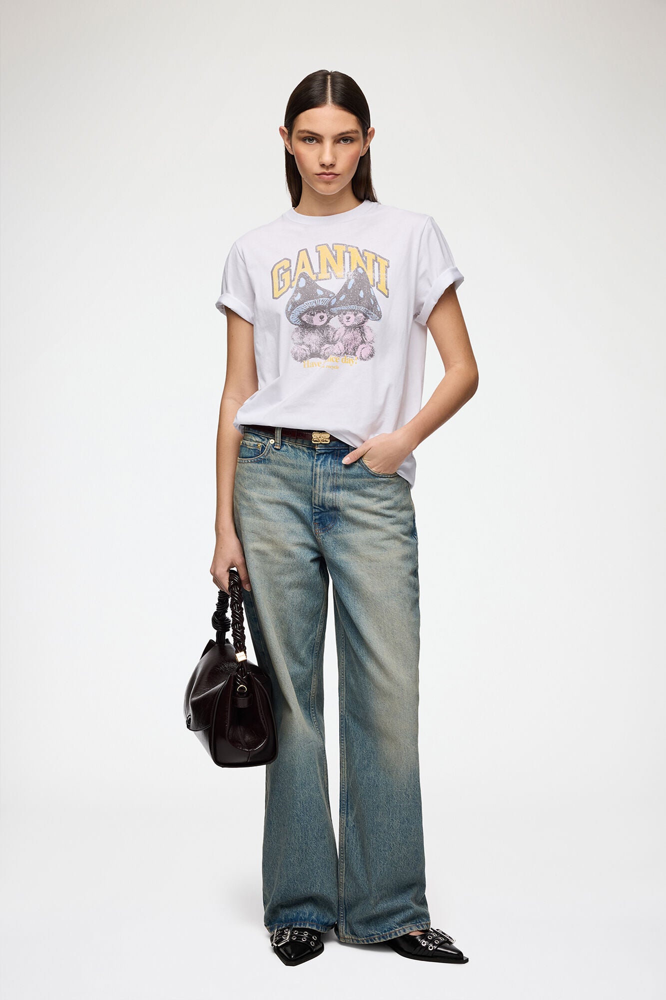 T-shirt Teddy Mushrooms White