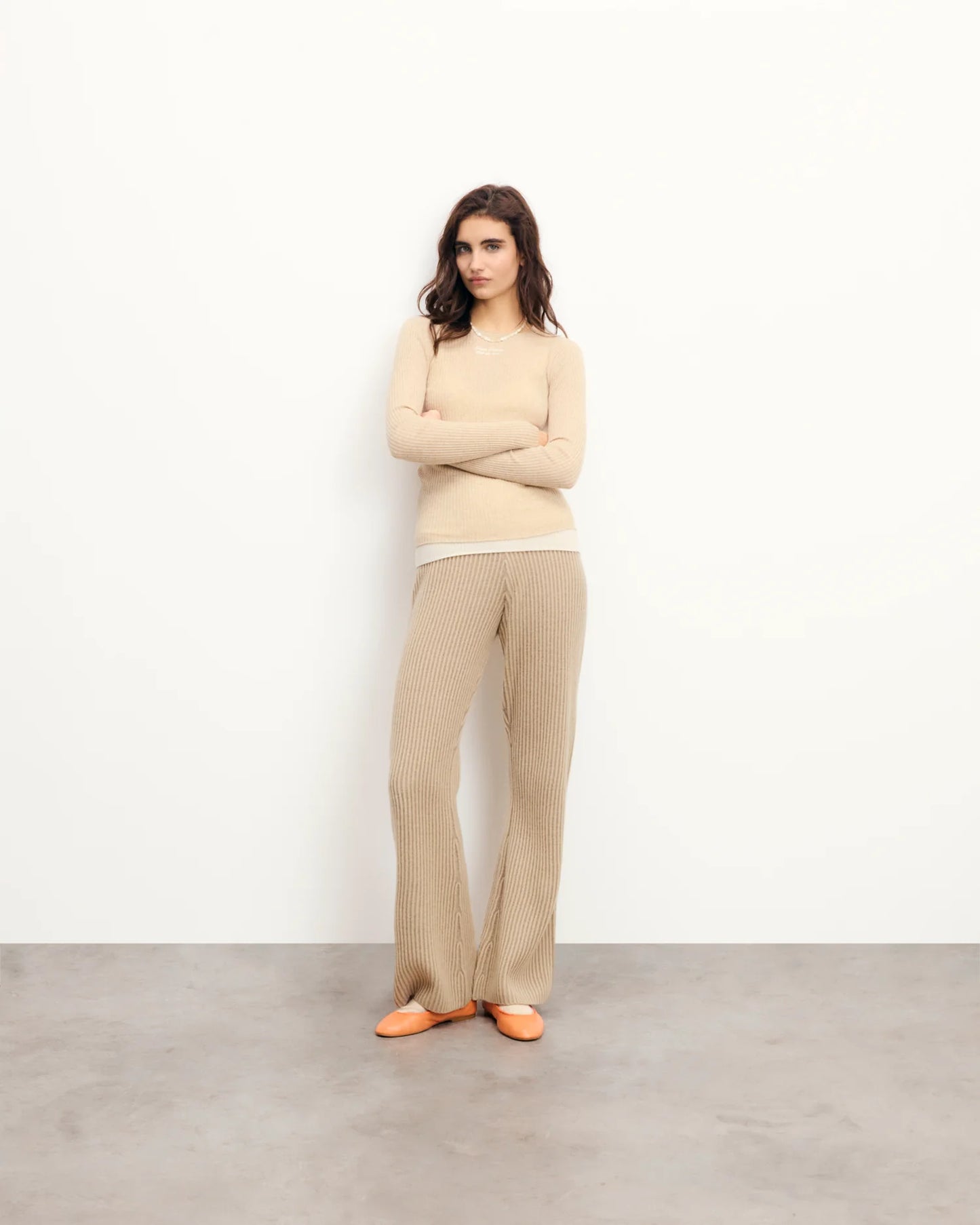 Pants Wide Two-tone Beige