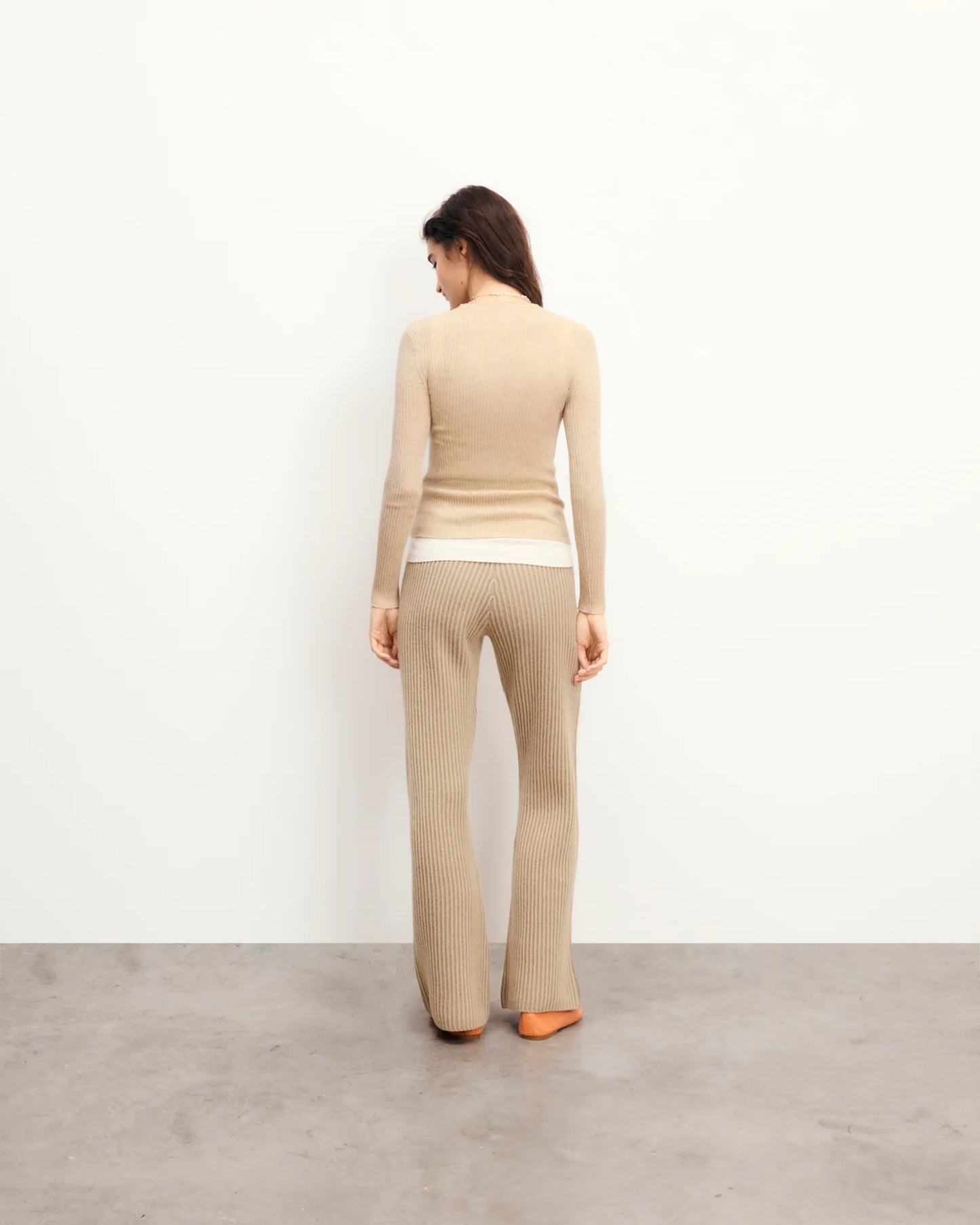 Pants Wide Two-tone Beige