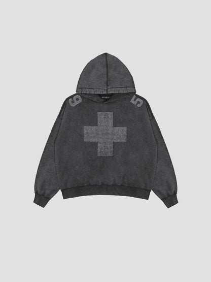 Hoodie Cross Washed Black